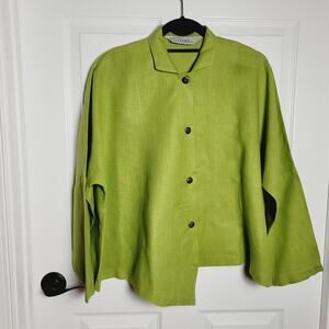 ITEMZ Chris Baumgartner Jacket One Size Green Linen Cardigan Button Up Lagenlook